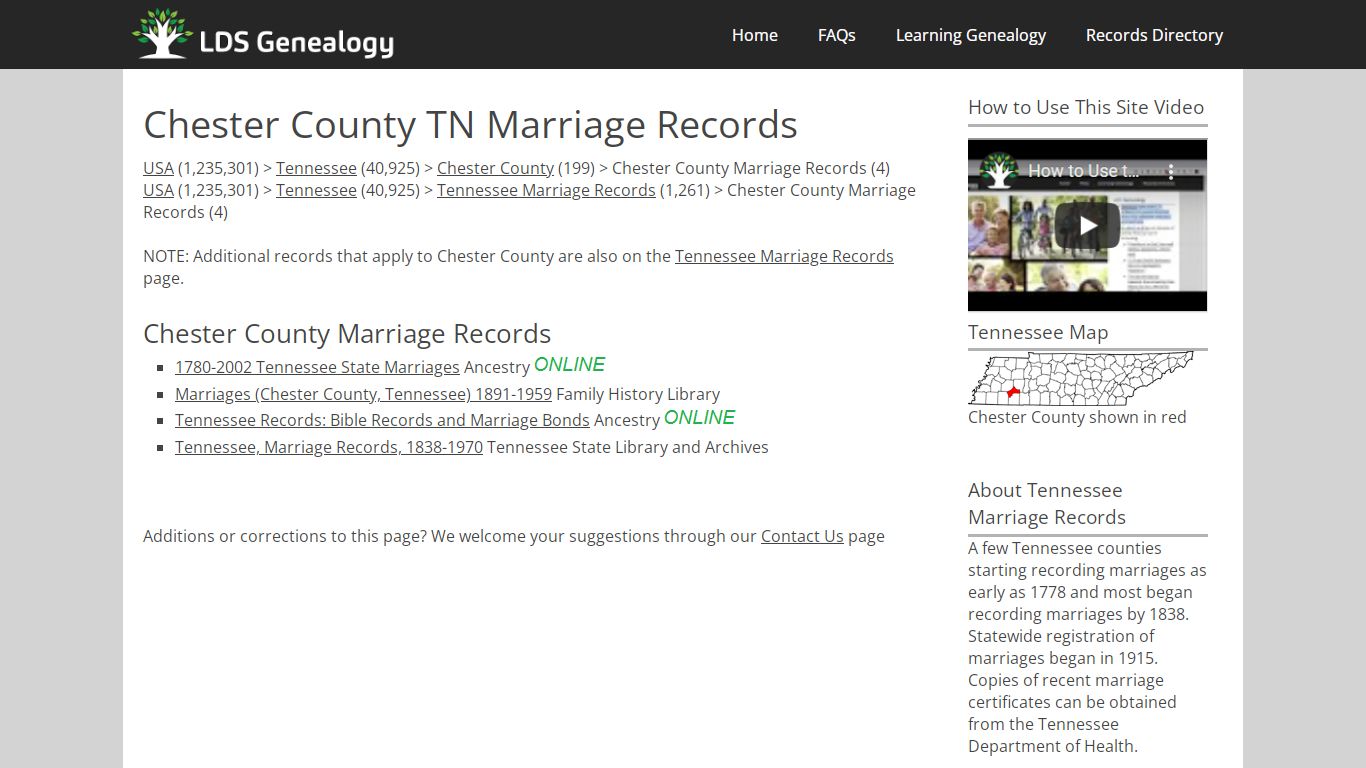 Chester County TN Marriage Records - LDS Genealogy