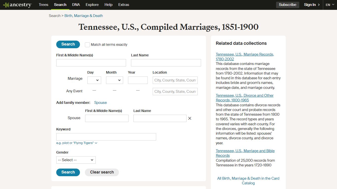 Tennessee, U.S., Compiled Marriages, 1851-1900 - Ancestry