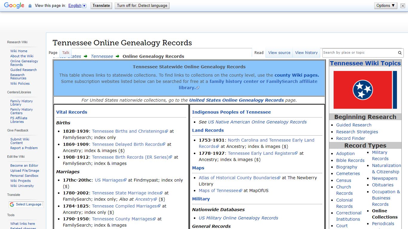 Tennessee Online Genealogy Records - FamilySearch Wiki